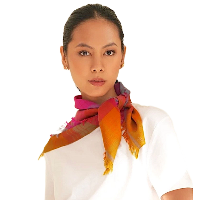 2653 Pink Plaid Square Cashmere Scarf