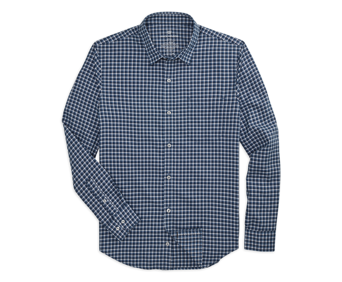 True Navy Ginghemmed | Front view of AIRFLEX Shirt in True Navy Ginghemmed