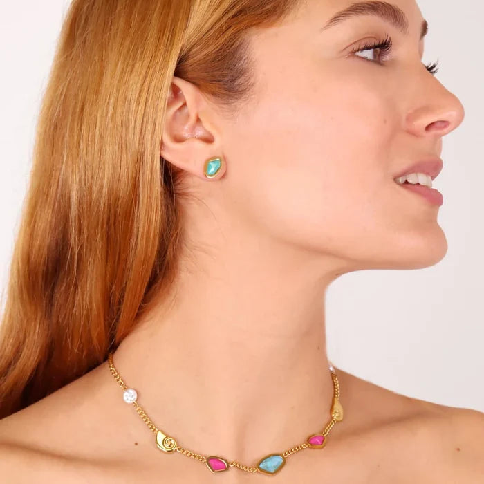 Aqua Clam Earrings