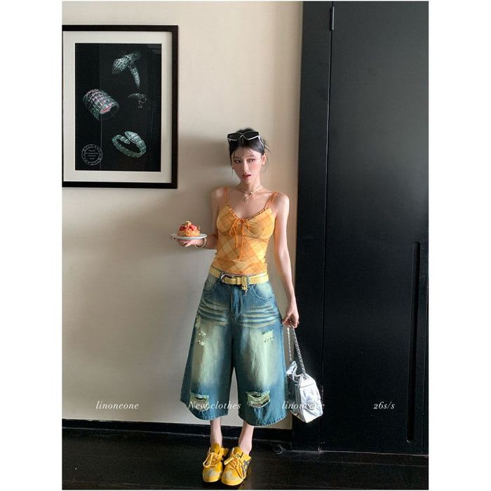 Second batch of retro blue cropped jeans pre order for 15 days / S