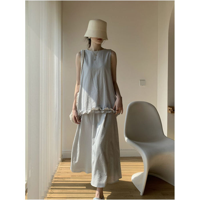 Aowen 2026 Summer Fashion Set Backless Bow Tie Sleeveless Ruffled Top Solid Color Skirt image 4
