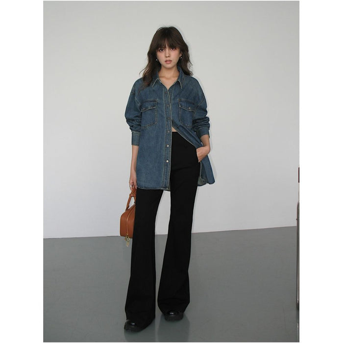 NEVA HU Blue Retro Denim Shirt Women s New Loose Casual Design Long Sleeved Jacket Top image 4