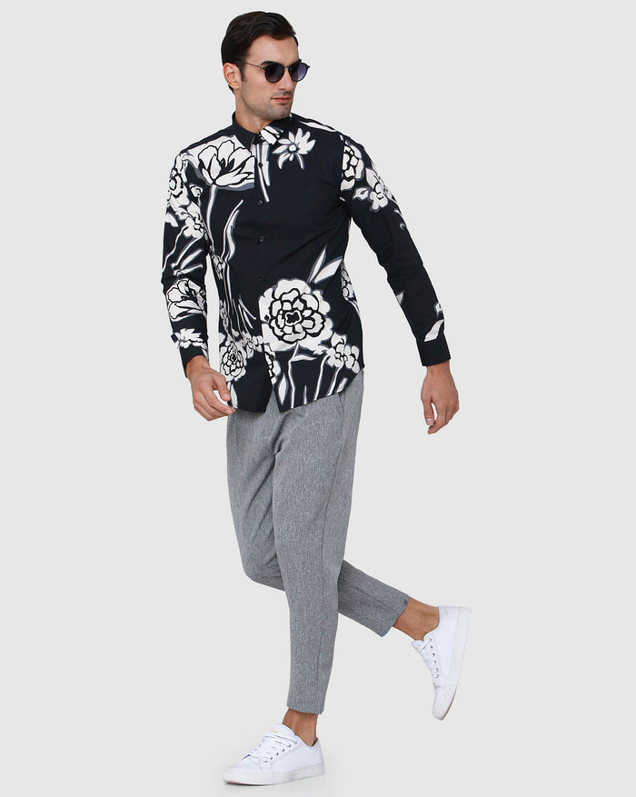 Black Floral Print Full Sleeves Shirt