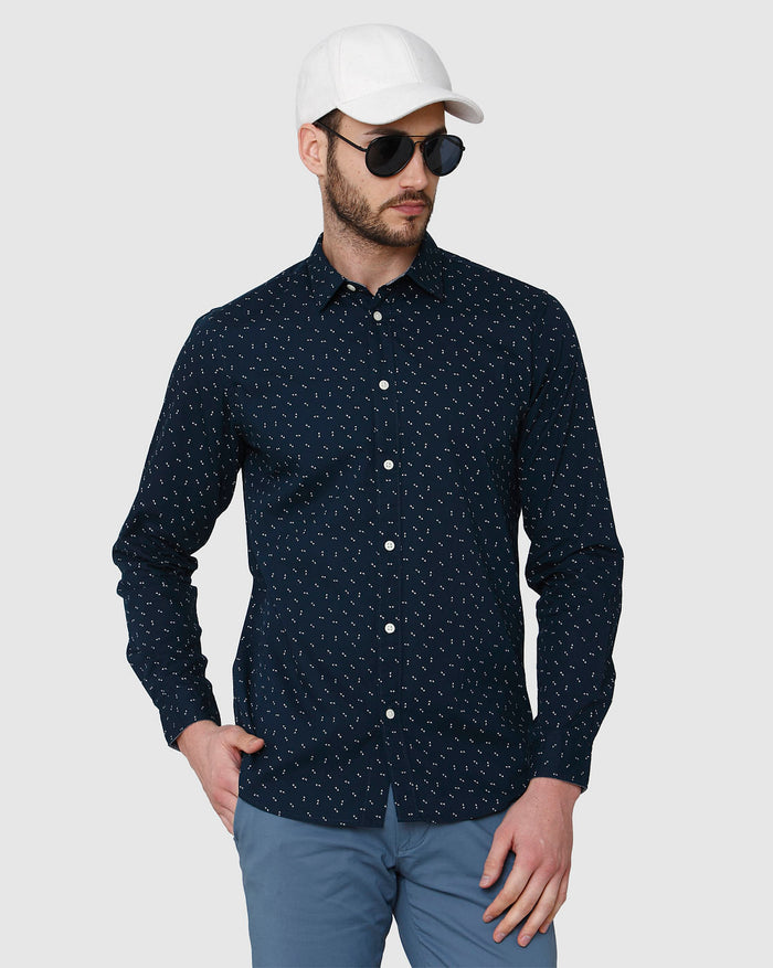 Blue Printed Full Sleeves Shirt