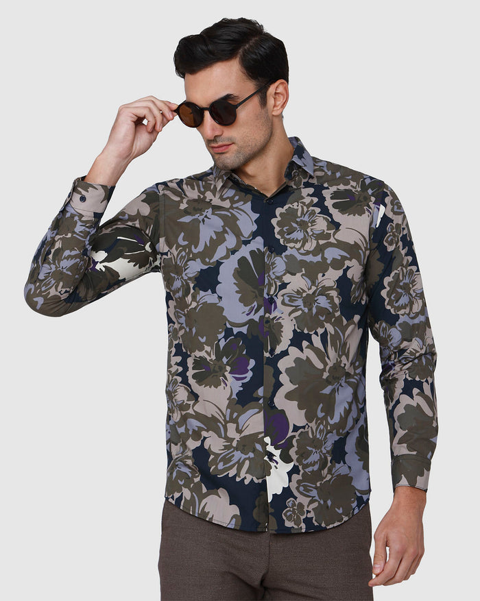 Blue Printed Full Sleeves Shirt
