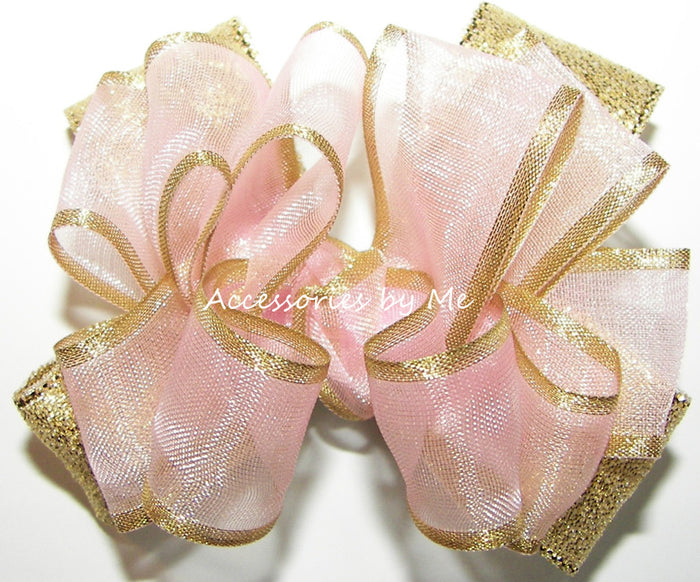 Blush Pink Gold Hair Bow