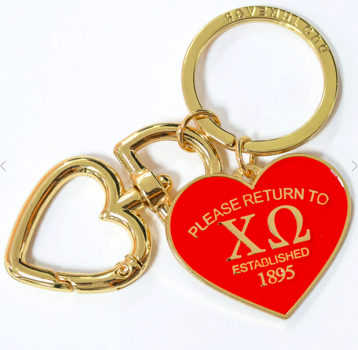 Chi Omega Heart Keychain
