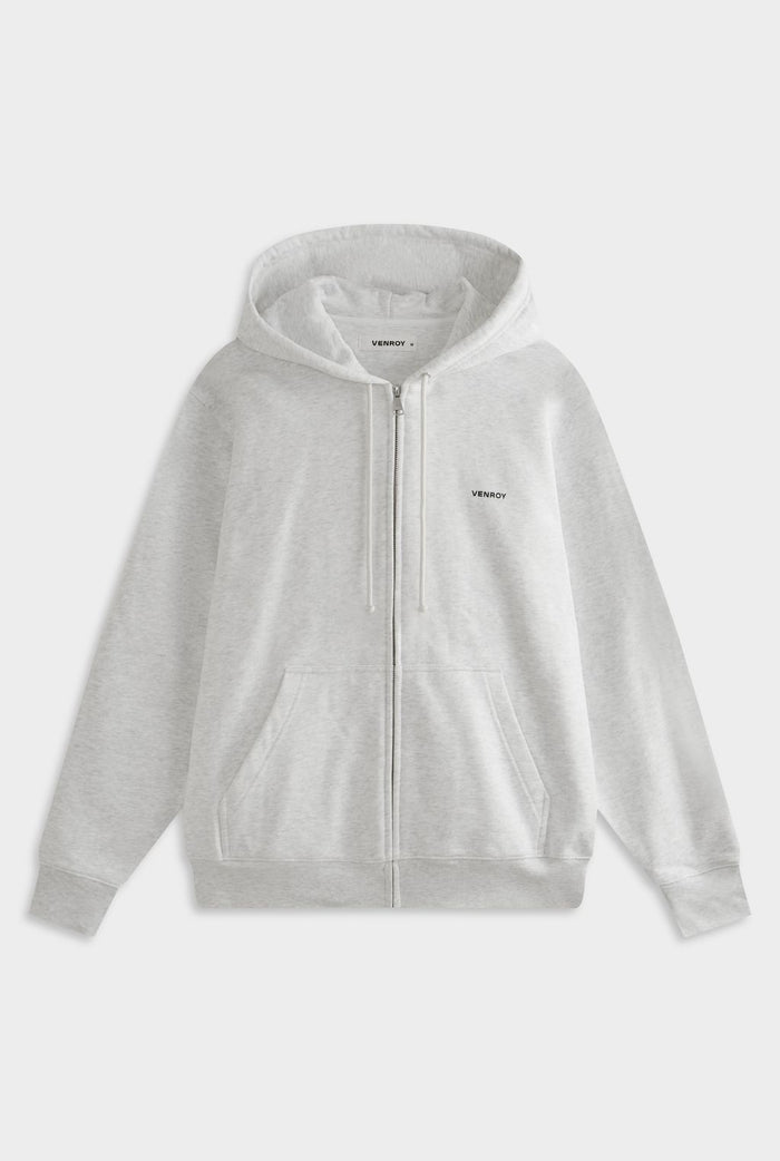 Fleece Track Zip Hoodie - Light Grey Marl