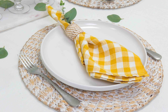 Gingham Belgian Linen Napkin - Mustard - Set of 4