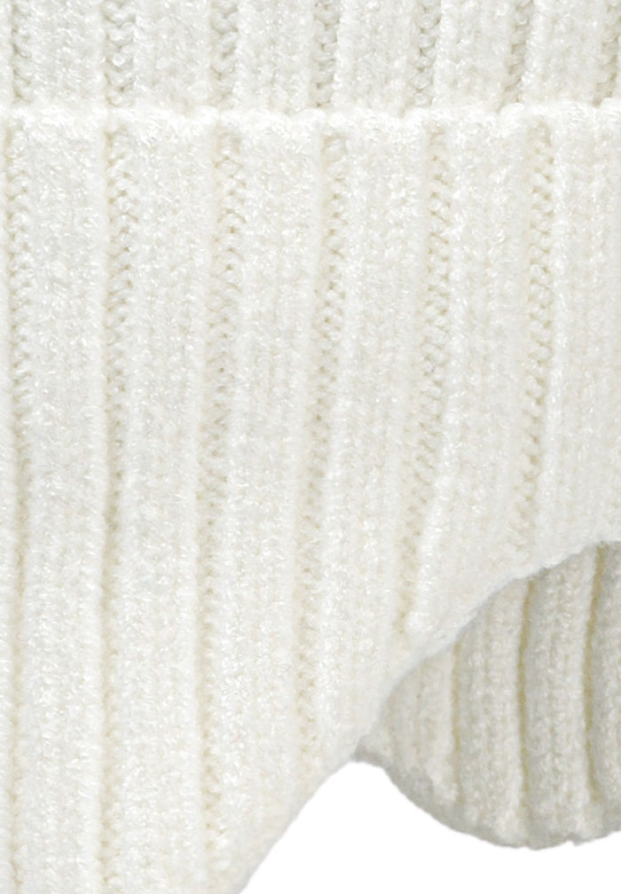 Ribbed Knit Beanie, Cream, Pom-Pom & Ear Flaps - 3