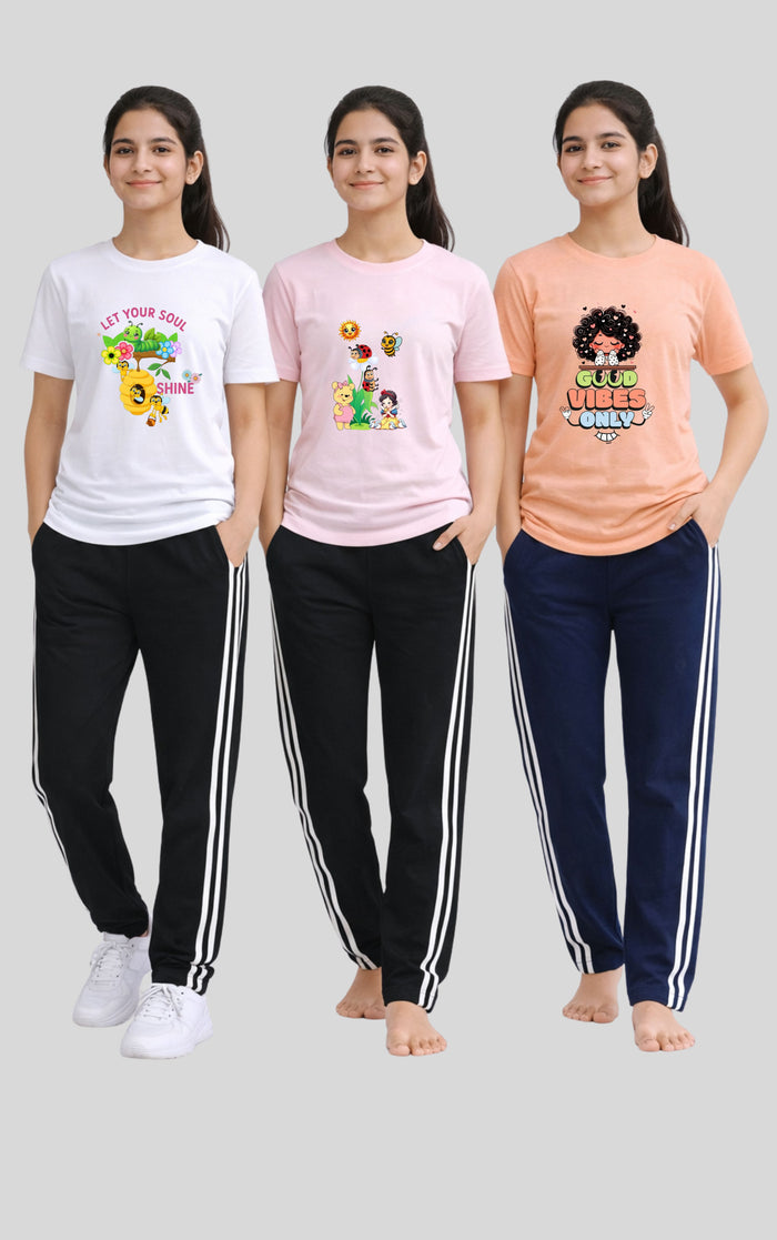 Girls Graphic Shirt & Side Stripe Trouser (Three Night Pair ) - Hinz Clothing