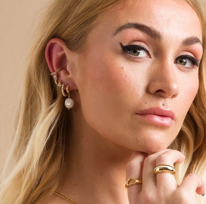 Gold Baroque Pearl Huggie Earrings