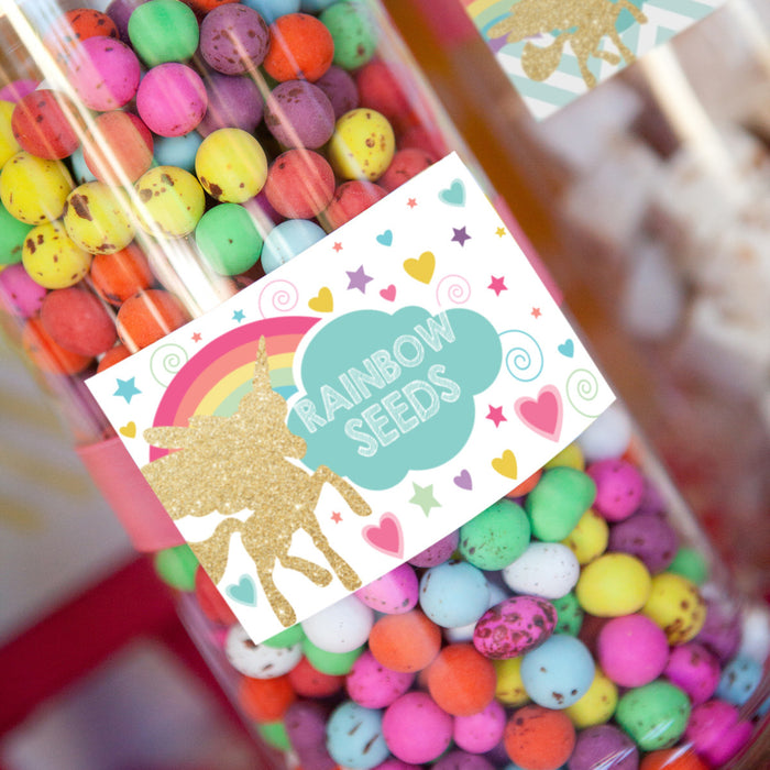 Gold Glitter Unicorn Birthday Party Food Label Tent Cards