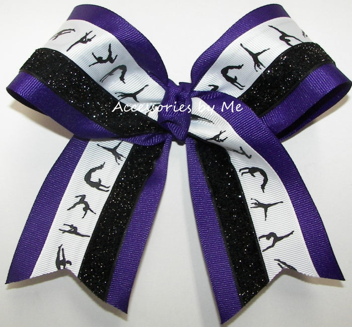 Gymnastics Purple Black Glitter Cheer Style Hair Bow