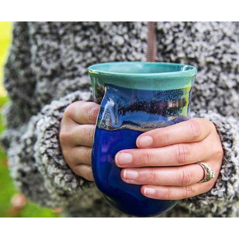 Hand-Hug Mug, LH, Aqua/Tan