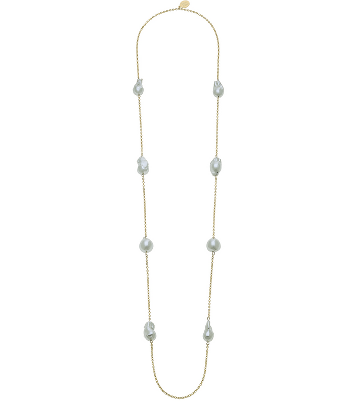 Handcast Gold Chain with Grey Genuine Freshwater Baroque Pearls