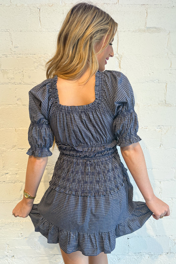 Hazel Gingham Smocked Ruffle Mini Dress Back, adeline boutique, dallas boutique, boutique