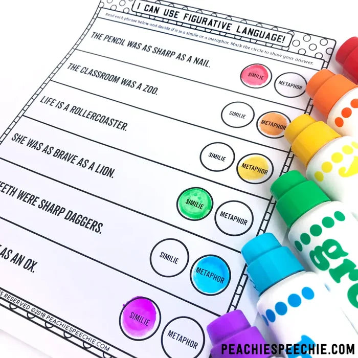 I Can Use Figurative Language: Activity Workbook - Materials peachiespeechie.com