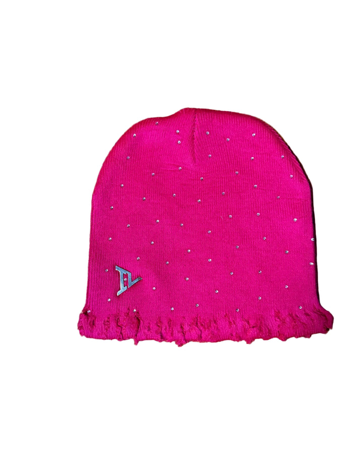 IV PINK RHINESTONE DISTRESS BEANIE