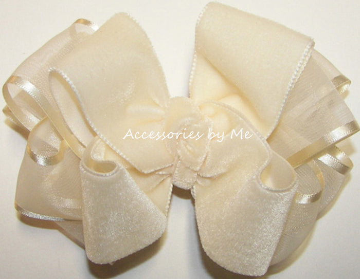 Ivory Organza Satin Hair Bow