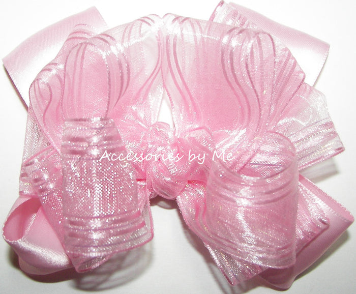 Light Pink Iridescent Organza Satin Hair Bow