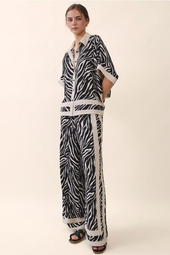 Luxe Zebra Print Button-Down & Wide-Leg Set