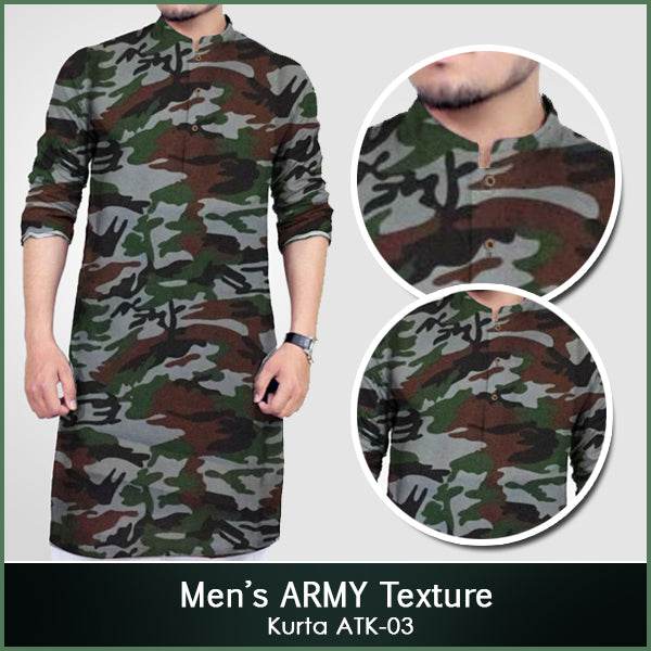 Men's Army Texture Plain kurta 3070 - Dubai Offers Today