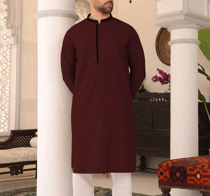 Men's Maroon Plain Kurta 3063 - Dubai Offers Today