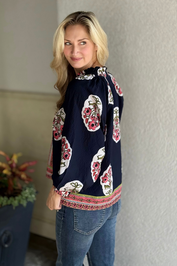 Midnight Garden Border Blouse – Navy