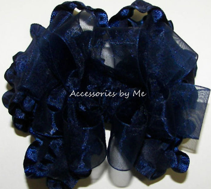Navy Blue organza Ruffle Hair Bow