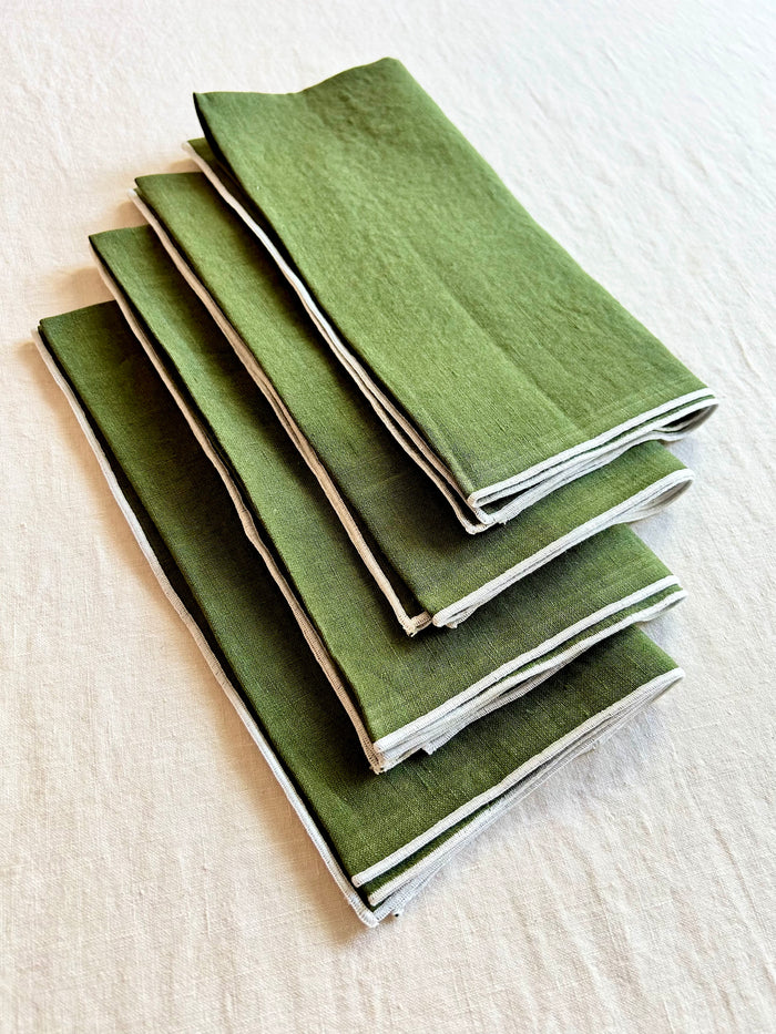 PRE-ORDER - Rolled Edge Forest & White Napkins - S/4