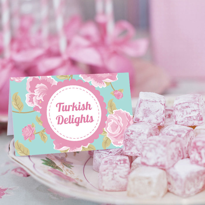 Shabby Chic Tea Party Food Label Tent Cards | Vintage Buffet Cards