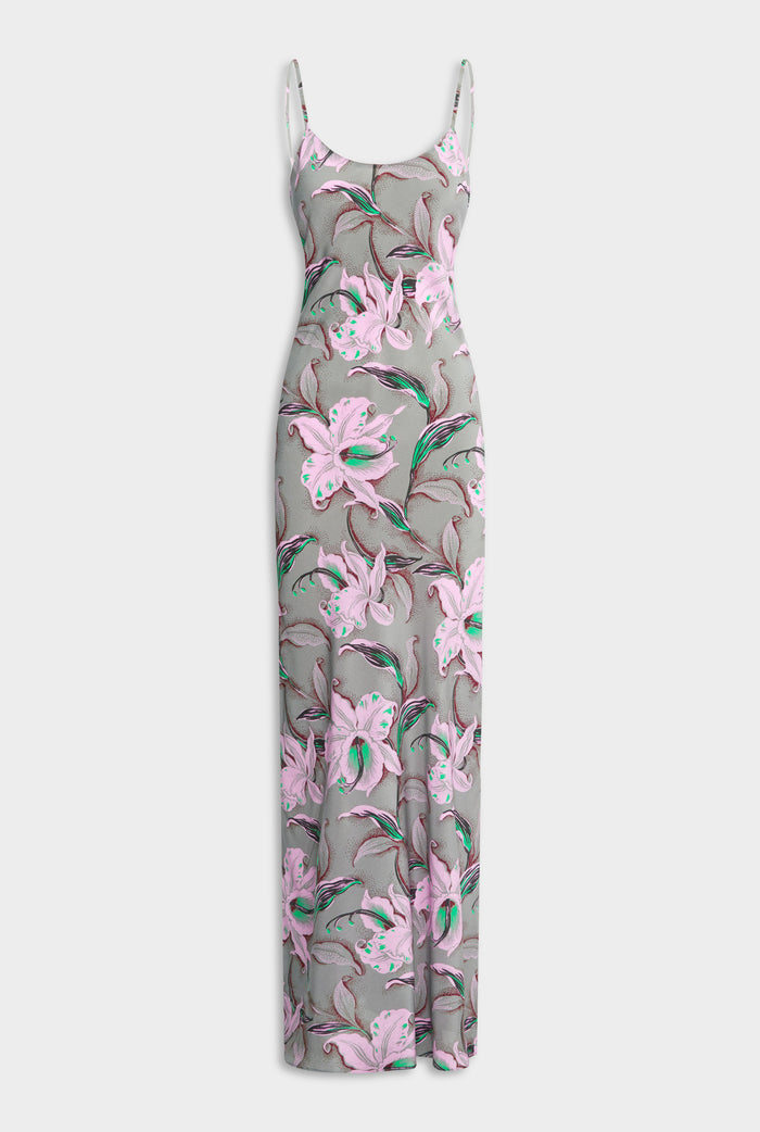 Silk Slip Dress - Grey/Pink Lily