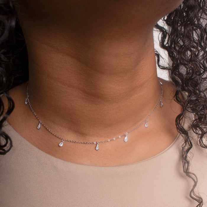 Sterling Silver Gold Vermeil CZ Mini Tear Drop Dangling Choker