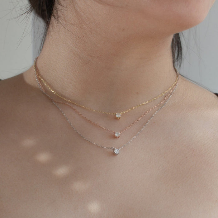 Sterling Silver Gold Vermeil CZ Single Stone Necklace