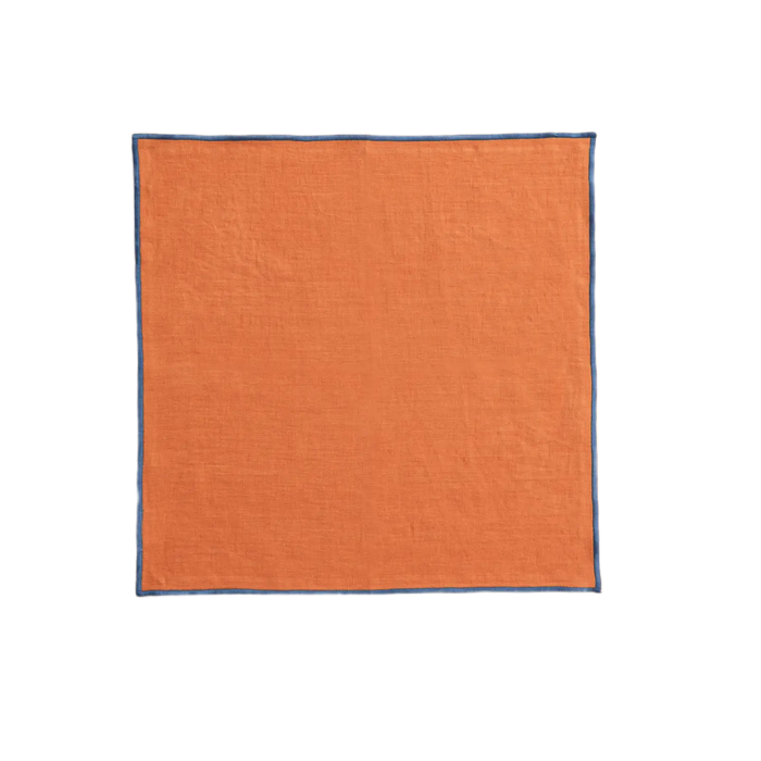 Sunset Orange with Blue Trim Linen Napkin