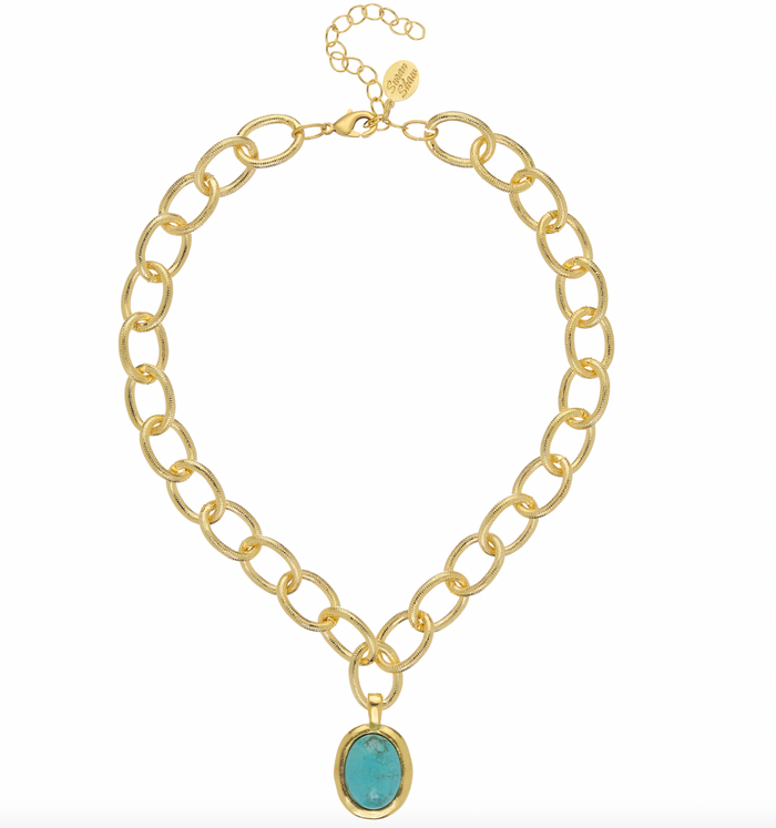 Turquoise Cabochon Loop Chain Necklace