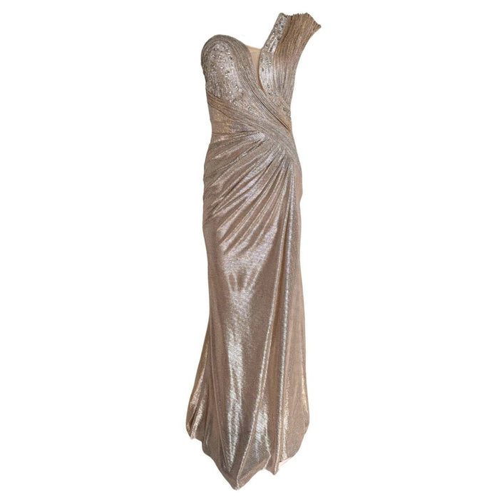 Cult Moda Waves Gold One - Shoulder Party Dress - Runway Catalog