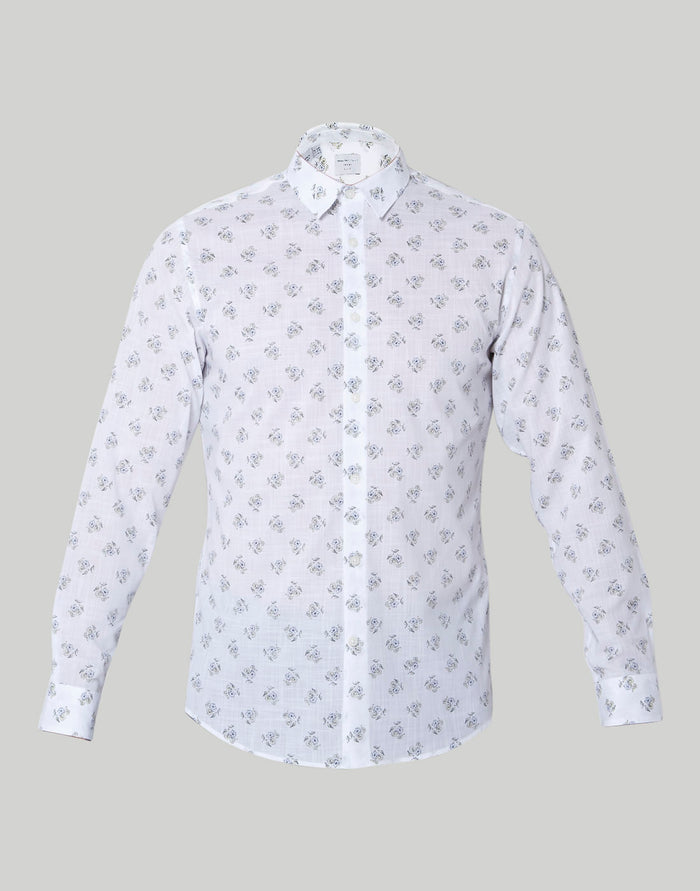 White Floral Print Full Sleeves Shirt