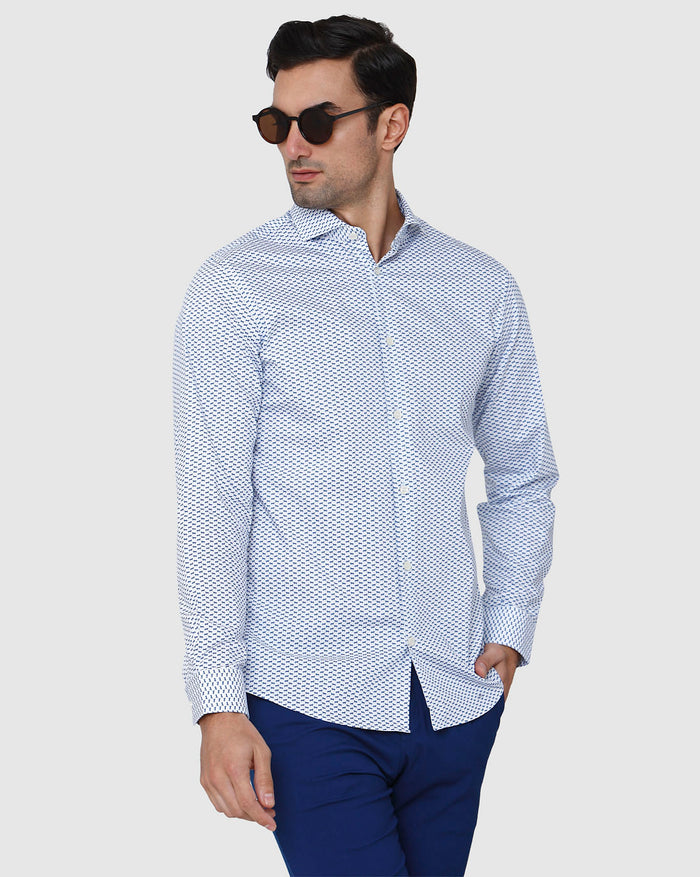 White Printed Full Sleeves Shirt