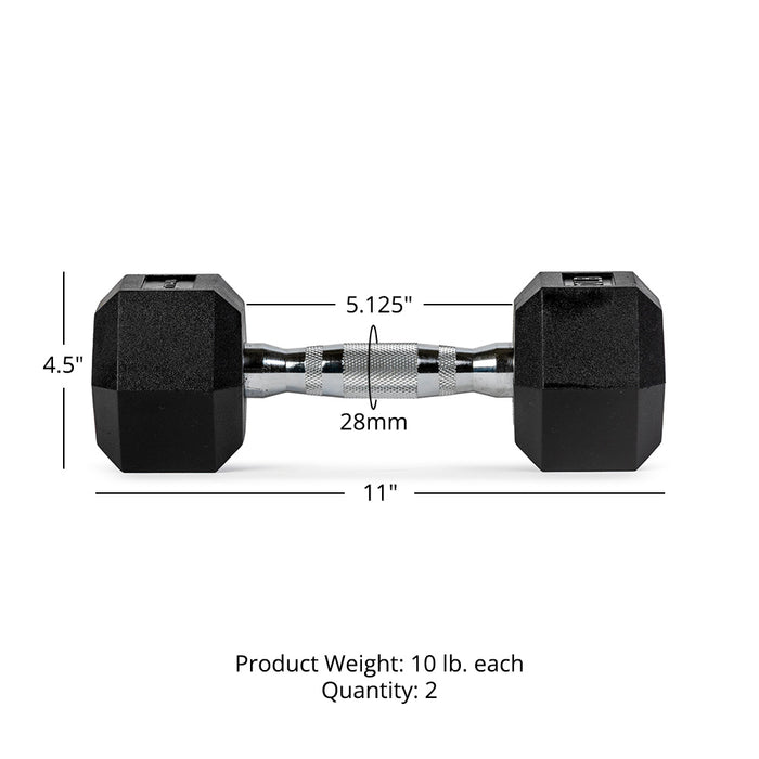 10 LB Rubber Hex Dumbbells