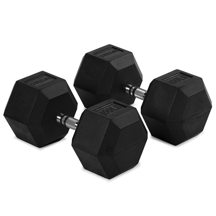 100 LB Rubber Hex Dumbbells