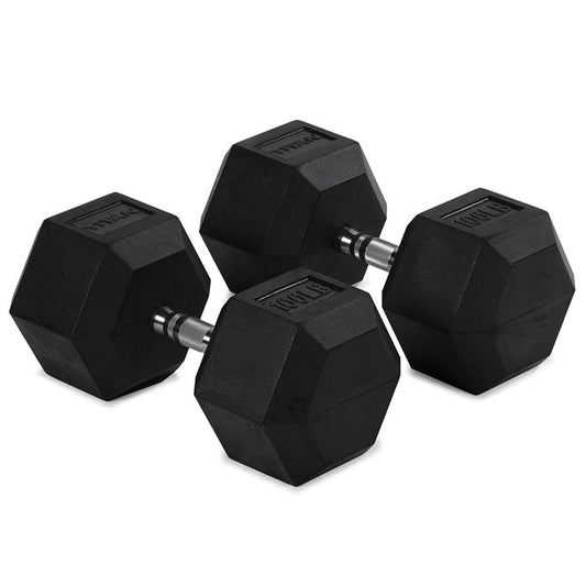 100 LB Rubber Hex Dumbbells