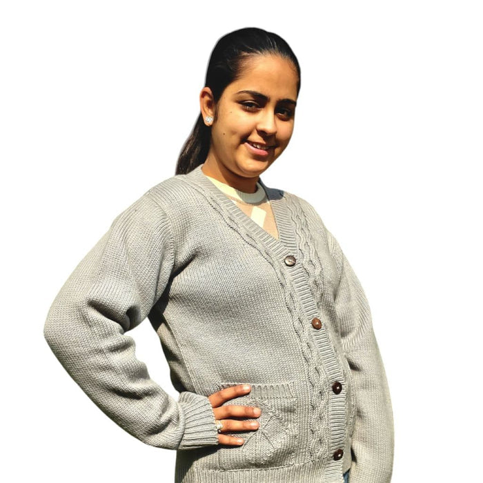 100% Wool Handcrafted Cable Knit Cardigan – Grey |
