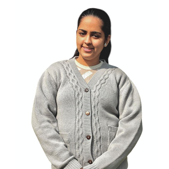 100% Wool Handcrafted Cable Knit Cardigan – Grey |