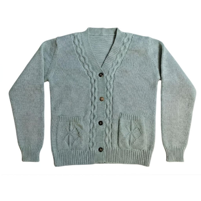 100% Wool Handcrafted Cable Knit Cardigan – Grey |