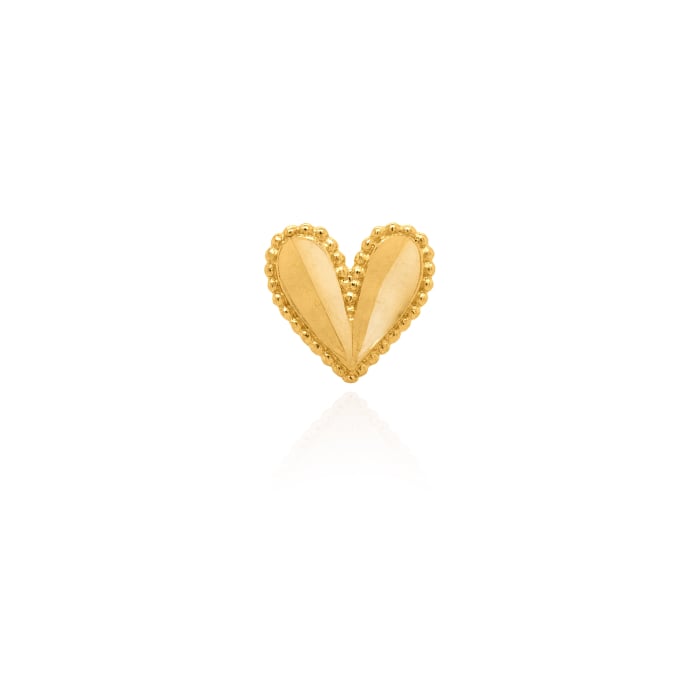 14K Yellow Gold Beaded Border D/C Heart Stud Flat Screwback Single Piece