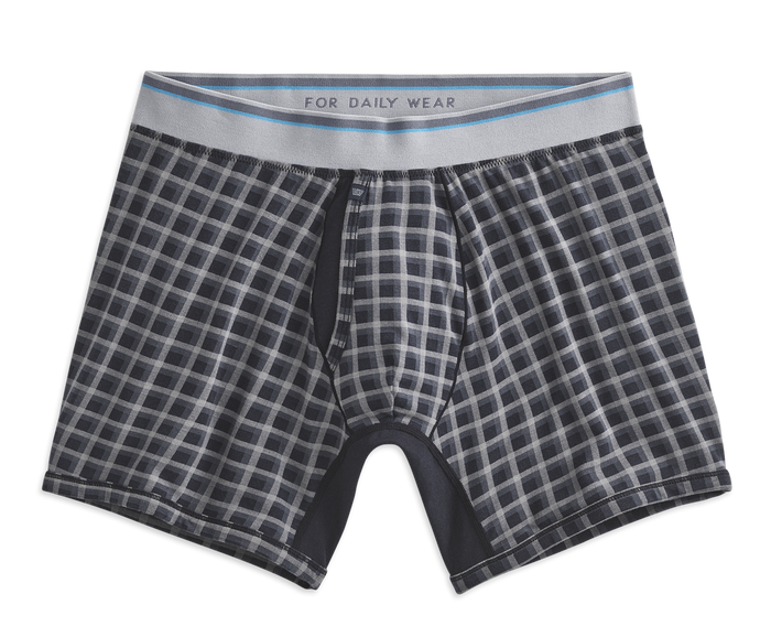 True Black Ginghemmed | Front view of 18-Hour Boxer Briefs in True Black Ginghemmed