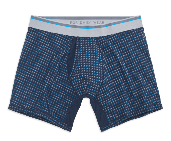 Front view of 18-Hour Jersey Boxer Brief in True Navy Shadow Dot