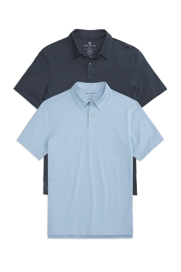 Front view of 2-Pack Pima T-Shirt Polo Clear Day / Total Eclipse Blue